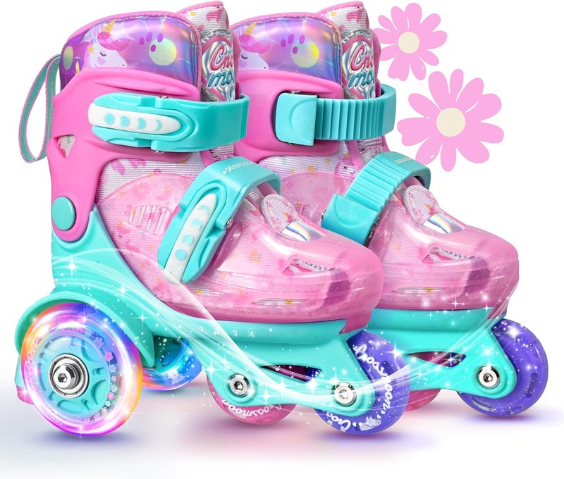 crossmoon Unicorn Toddler Roller Skates, Kids Training Safety Tripple Protection Roller Skates with 4 Adjustable Sizes, Fun Light-Up Wheels, Little Girls' Fancy Gift - Image 1